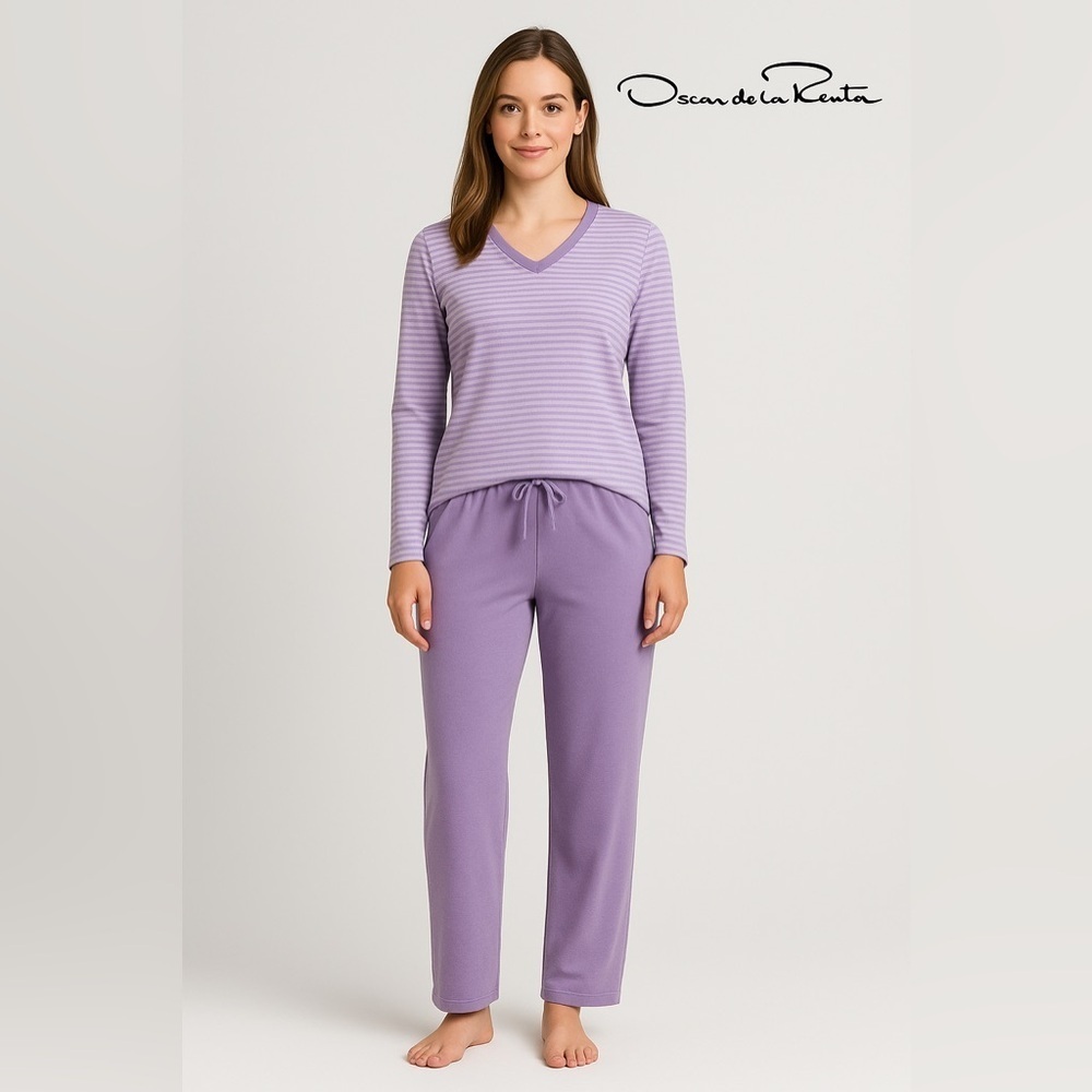 Vintage Oscar De La Renta Lavender Lounge Pajama Set L 2pc Top Pants Y2k Soft